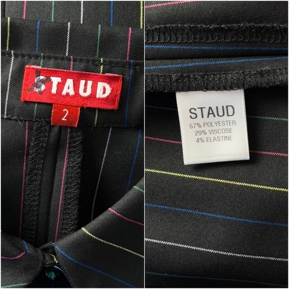 STAUD 90s Rainbow Pinstripe Short Sleeve Jewel Button Pleated Polo Shirt Dress 2 - Picture 8 of 8